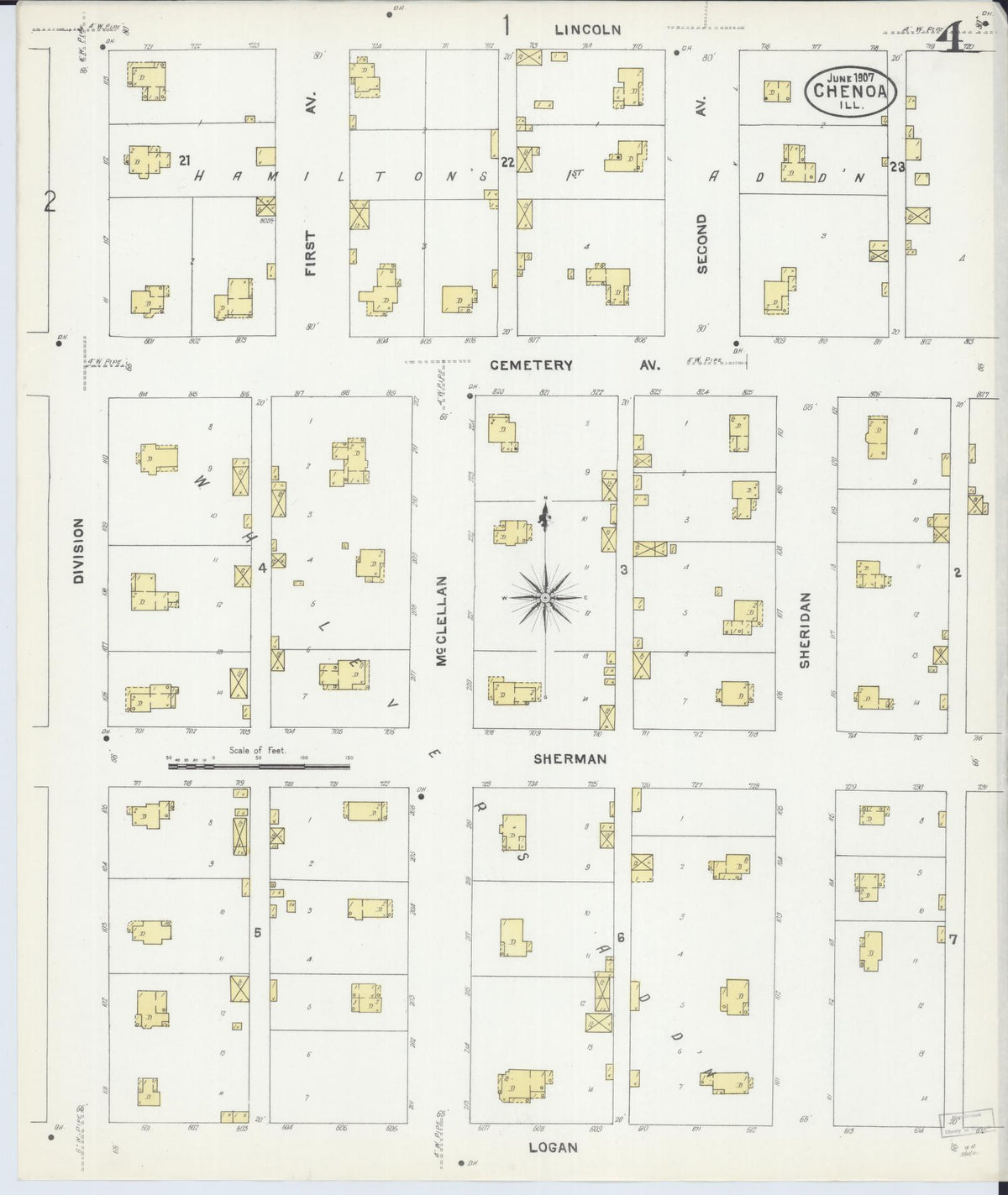 Sanborn Fire Insurance Map from Chenoa, McLean County, Illinois (1907), Sheet #0004 - Historic Sanborn Fire Insurance Map Print, vintage old map wall art, antique decor, genealogy gift, Illinois Illinois map