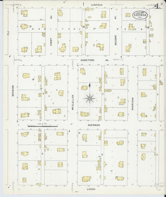 Sanborn Fire Insurance Map from Chenoa, McLean County, Illinois (1907), Sheet #0004 - Historic Sanborn Fire Insurance Map Print, vintage old map wall art, antique decor, genealogy gift, Illinois Illinois map