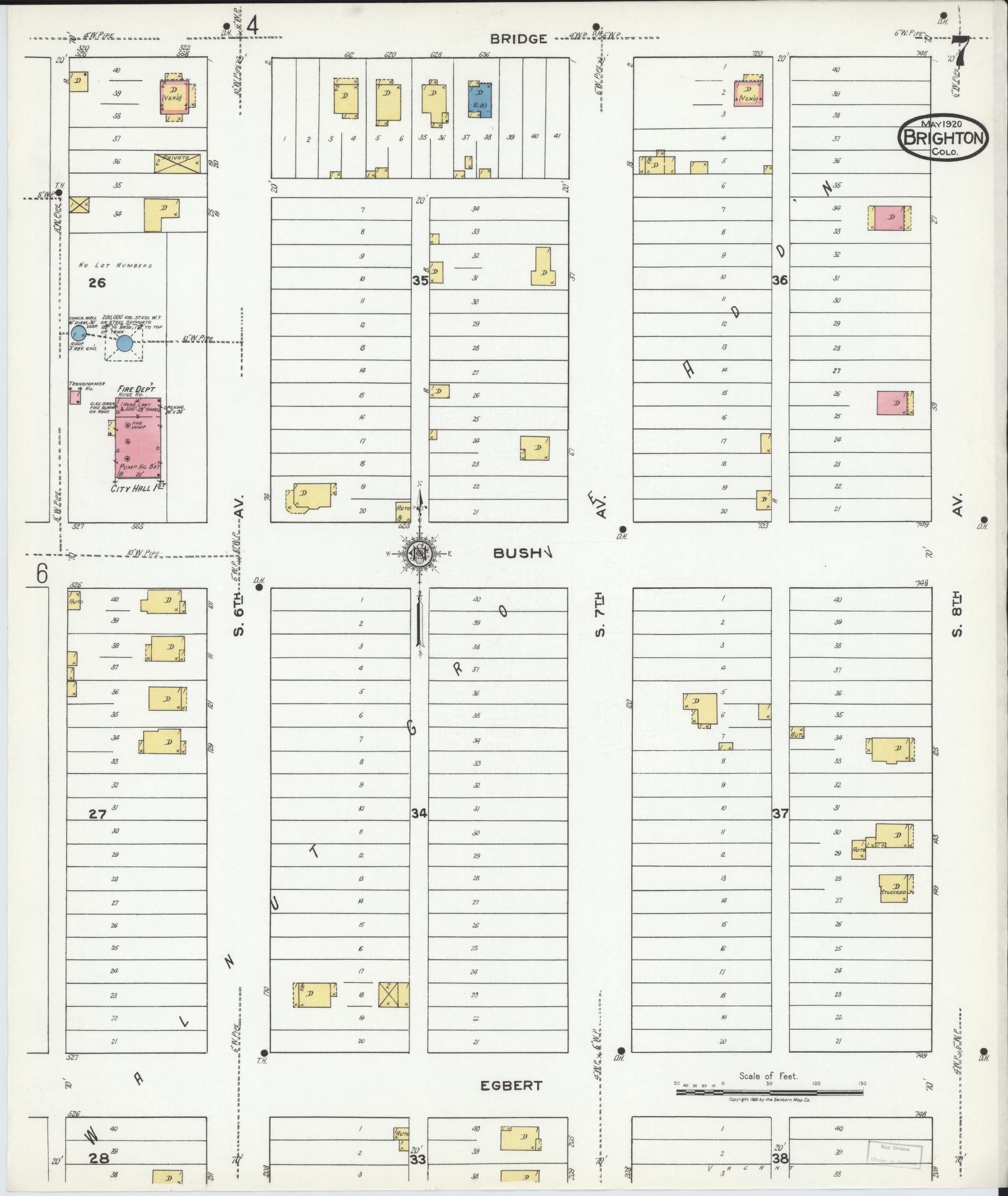 Sanborn Fire Insurance Map from Brighton, Adams County, Colorado (1920), Sheet #0007 - Complete Map Set gallery image, historic Sanborn map, vintage wall art, Colorado Colorado