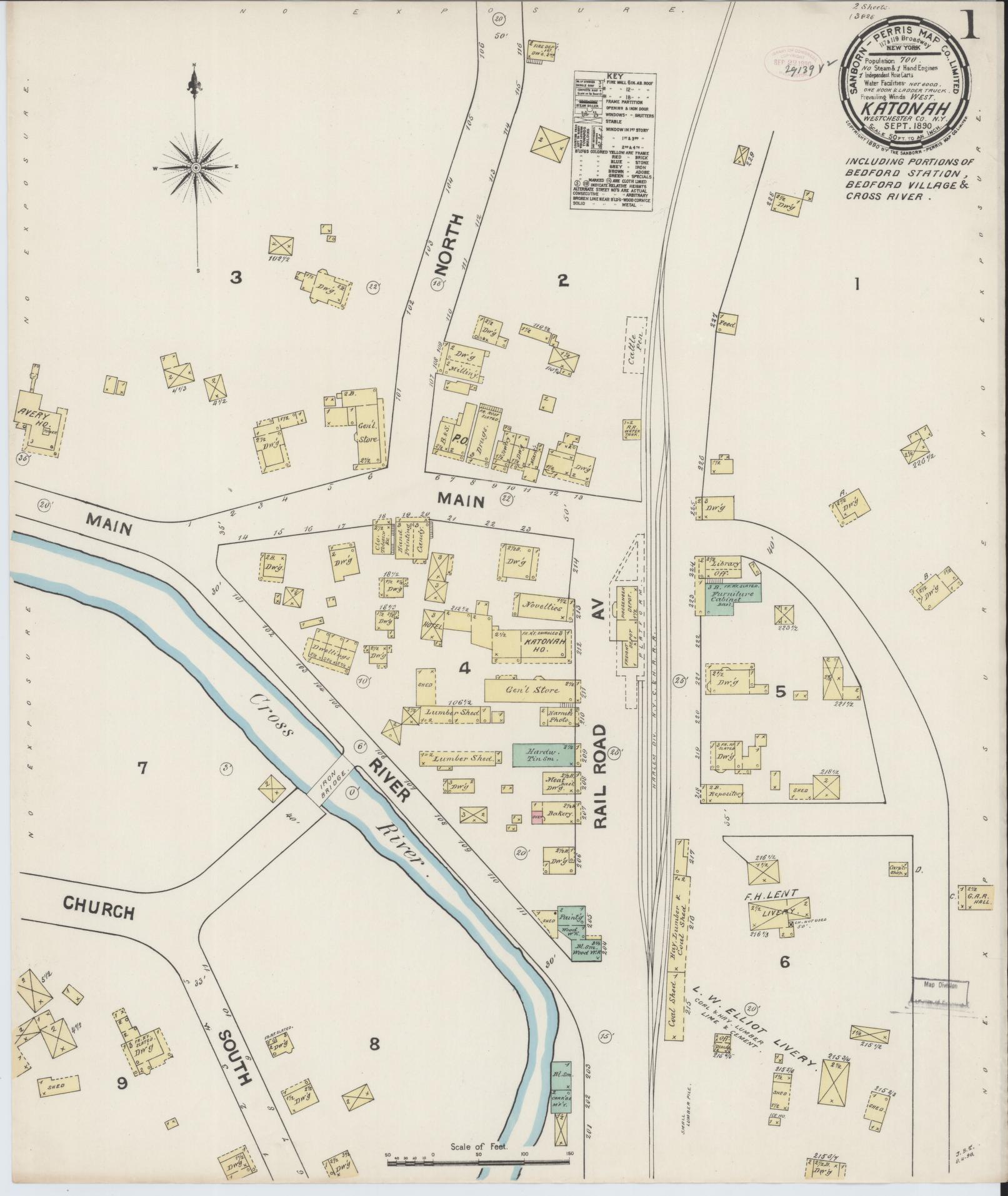 Sanborn Fire Insurance Map from Katonah, Westchester County, New York (1890), Sheet #0001 - Complete Map Set gallery image, historic Sanborn map, vintage wall art, New York New York