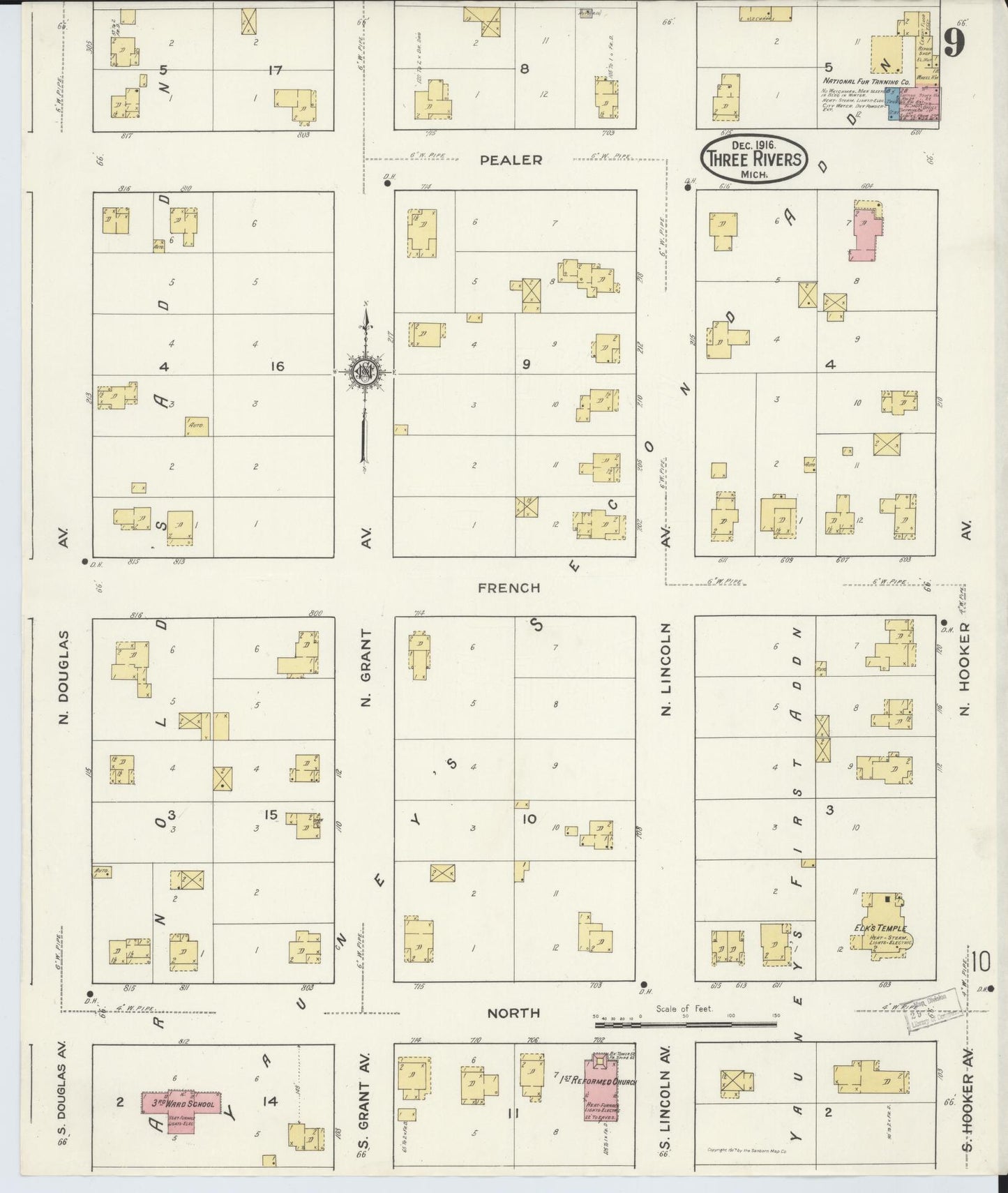 Sanborn Fire Insurance Map from Three Rivers, Saint Joseph County, Michigan (1916), Sheet #0009 - Historic Sanborn Fire Insurance Map Print, vintage old map wall art, antique decor, genealogy gift, Michigan Michigan map