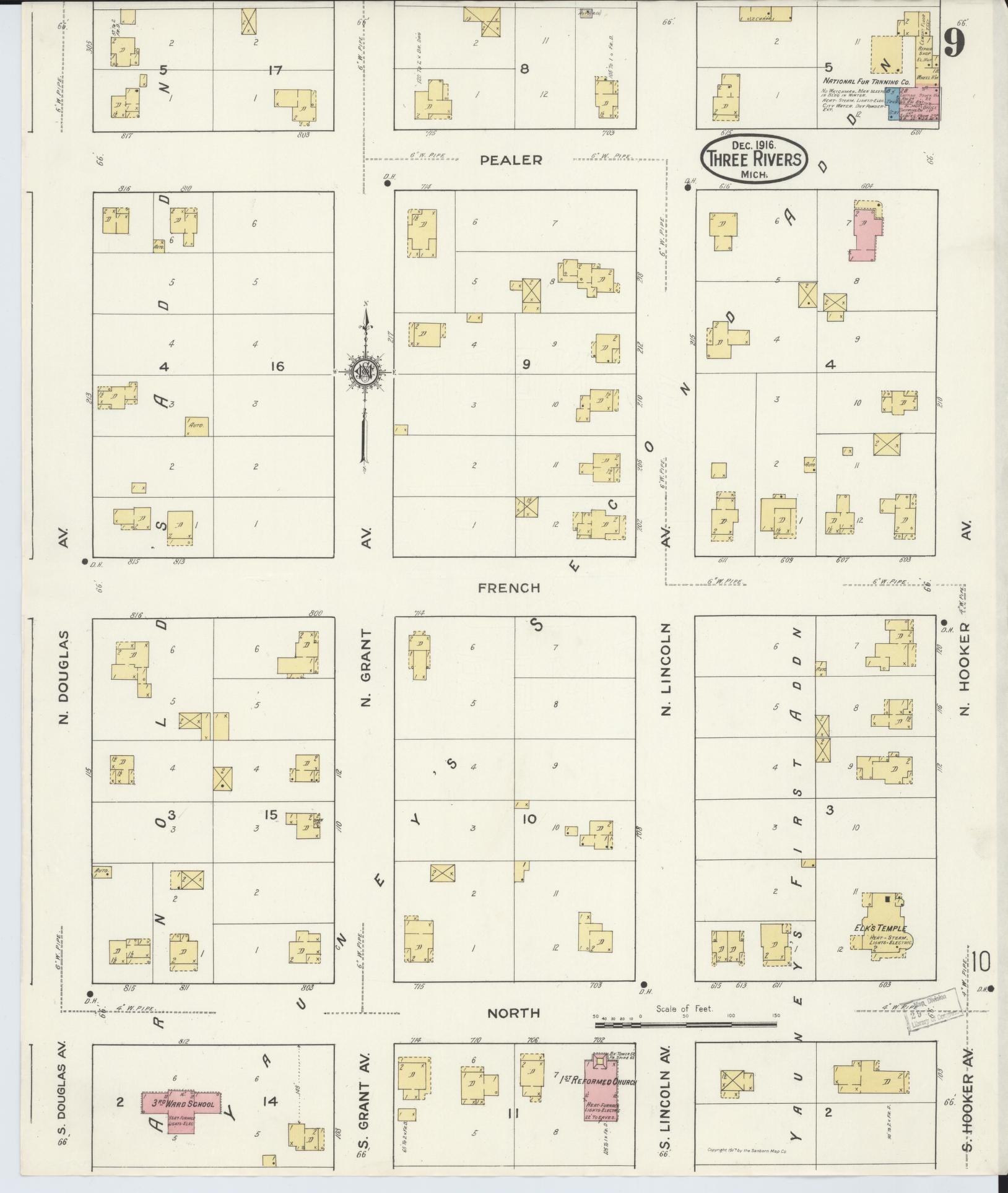Sanborn Fire Insurance Map from Three Rivers, Saint Joseph County, Michigan (1916), Sheet #0009 - Historic Sanborn Fire Insurance Map Print, vintage old map wall art, antique decor, genealogy gift, Michigan Michigan map