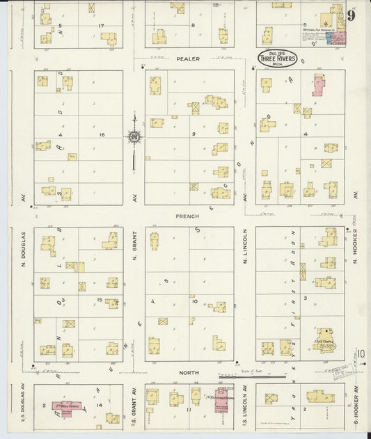 Sanborn Fire Insurance Map from Three Rivers, Saint Joseph County, Michigan (1916), Sheet #0009 - Historic Sanborn Fire Insurance Map Print, vintage old map wall art, antique decor, genealogy gift, Michigan Michigan map