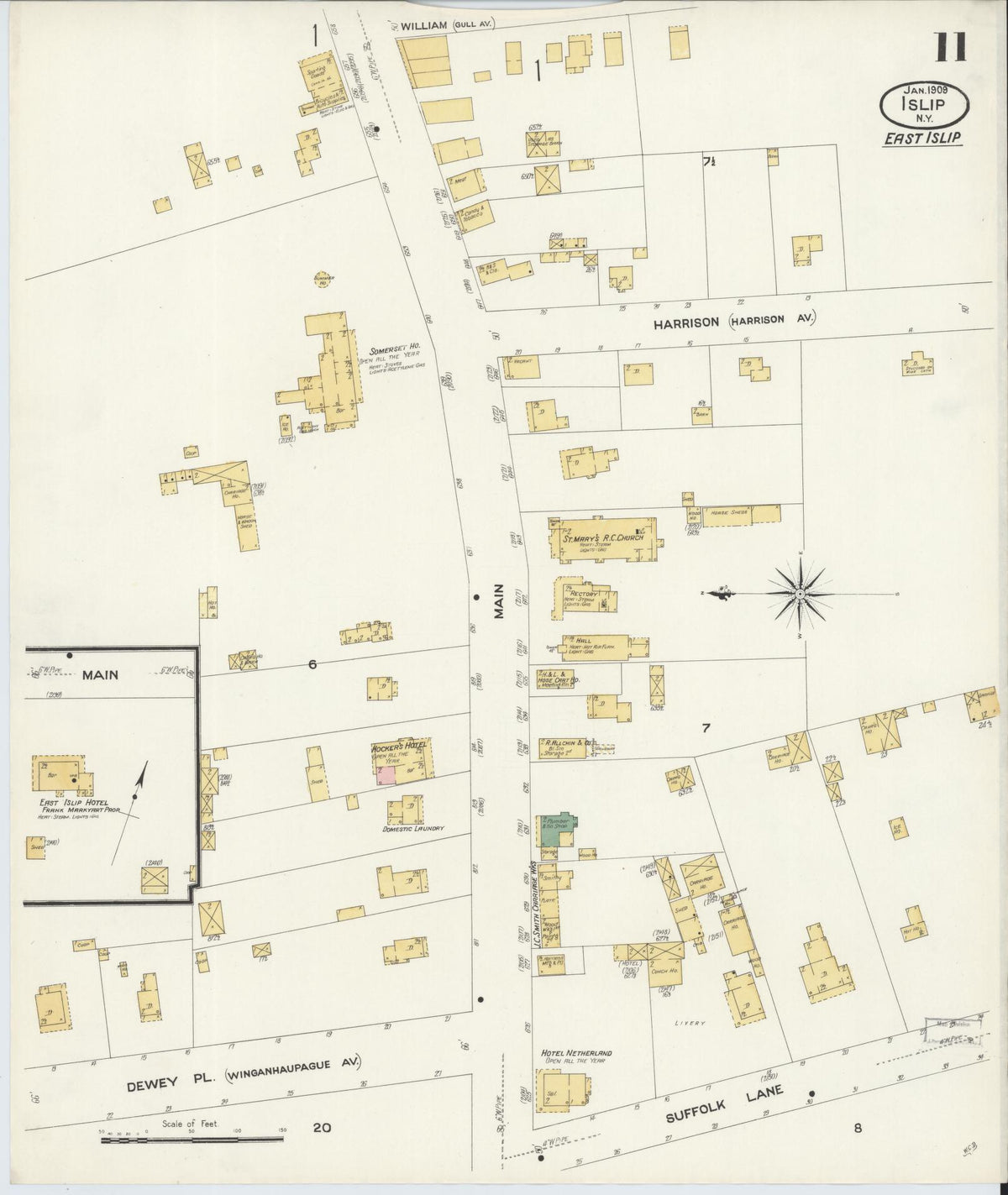 Sanborn Fire Insurance Map from Islip, Suffolk County, New York (1909), Sheet #0011 - Historic Sanborn Fire Insurance Map Print, vintage old map wall art, antique decor, genealogy gift, New York New York map