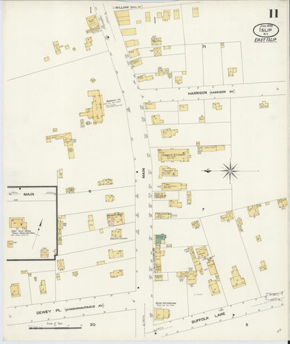 Sanborn Fire Insurance Map from Islip, Suffolk County, New York (1909), Sheet #0011 - Historic Sanborn Fire Insurance Map Print, vintage old map wall art, antique decor, genealogy gift, New York New York map