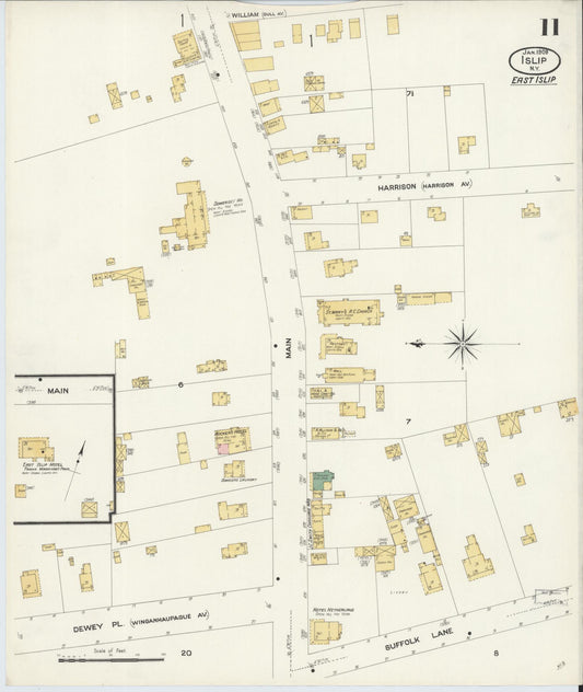 Sanborn Fire Insurance Map from Islip, Suffolk County, New York (1909), Sheet #0011 - Historic Sanborn Fire Insurance Map Print, vintage old map wall art, antique decor, genealogy gift, New York New York map