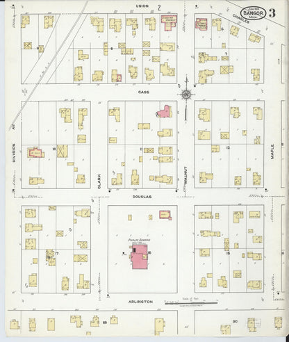 Sanborn Fire Insurance Map from Bangor, Van Buren County, Michigan (1918), Sheet #0003 - Historic Sanborn Fire Insurance Map Print, vintage old map wall art, antique decor, genealogy gift, Michigan Michigan map