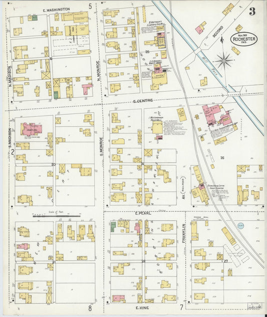 Sanborn Fire Insurance Map from Rochester, Fulton County, Indiana (1901), Sheet #0003 - Historic Sanborn Fire Insurance Map Print, vintage old map wall art, antique decor, genealogy gift, Indiana Indiana map
