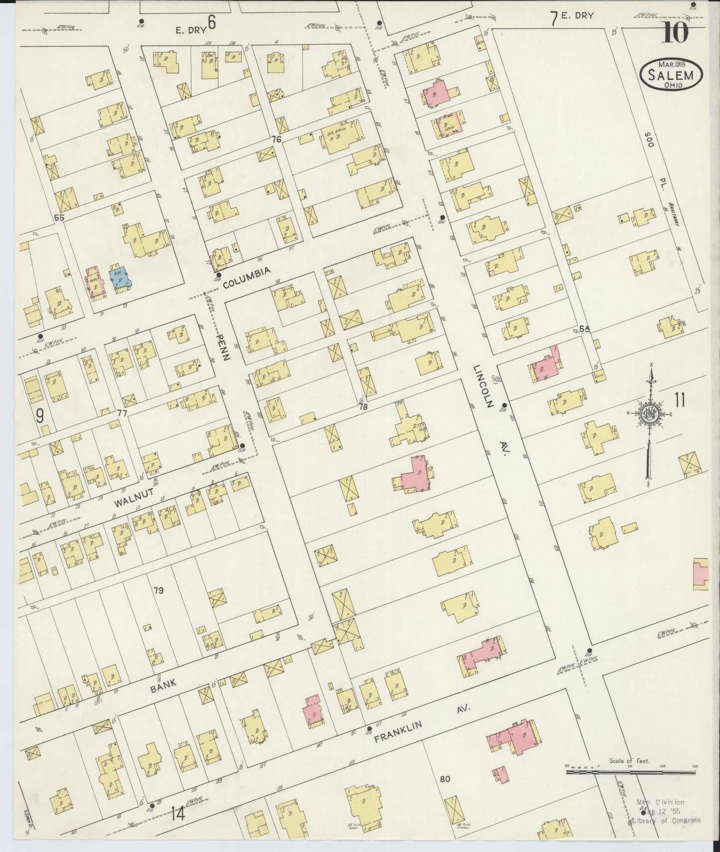 Sanborn Fire Insurance Map from Salem, Columbiana County, Ohio (1915), Sheet #0010 - Complete Map Set gallery image, historic Sanborn map, vintage wall art, Ohio Ohio