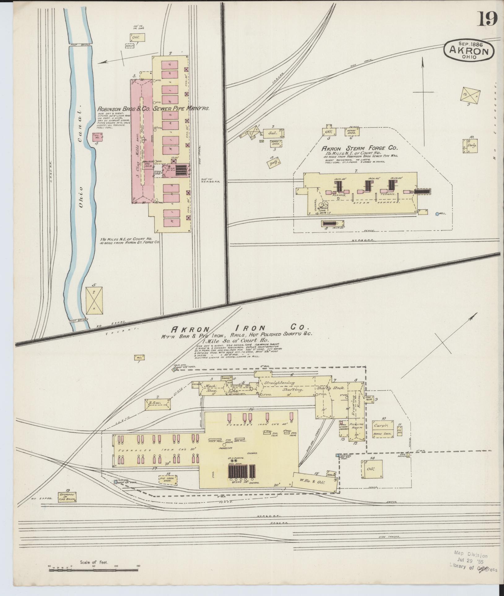 Sanborn Fire Insurance Map from Akron, Summit County, Ohio (1886), Sheet #0019 - Historic Sanborn Fire Insurance Map Print, vintage old map wall art, antique decor, genealogy gift, Ohio Ohio map
