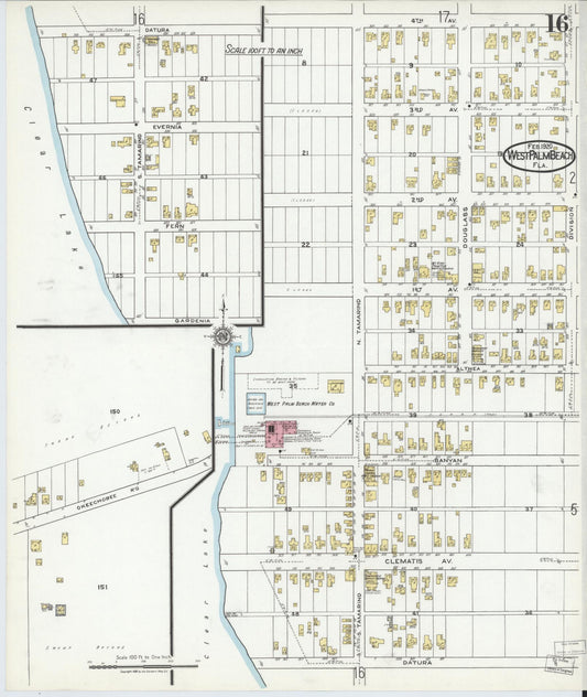 Sanborn Fire Insurance Map from West Palm Beach, Dade County, Florida (1920), Sheet #0016 - Historic Sanborn Fire Insurance Map Print, vintage old map wall art, antique decor, genealogy gift, Florida Florida map