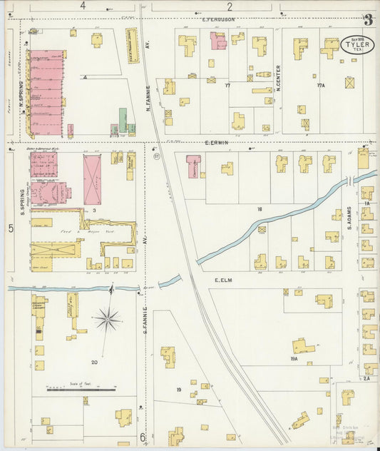 Sanborn Fire Insurance Map from Tyler, Smith County, Texas (1898), Sheet #0003 - Historic Sanborn Fire Insurance Map Print, vintage old map wall art, antique decor, genealogy gift, Texas Texas map