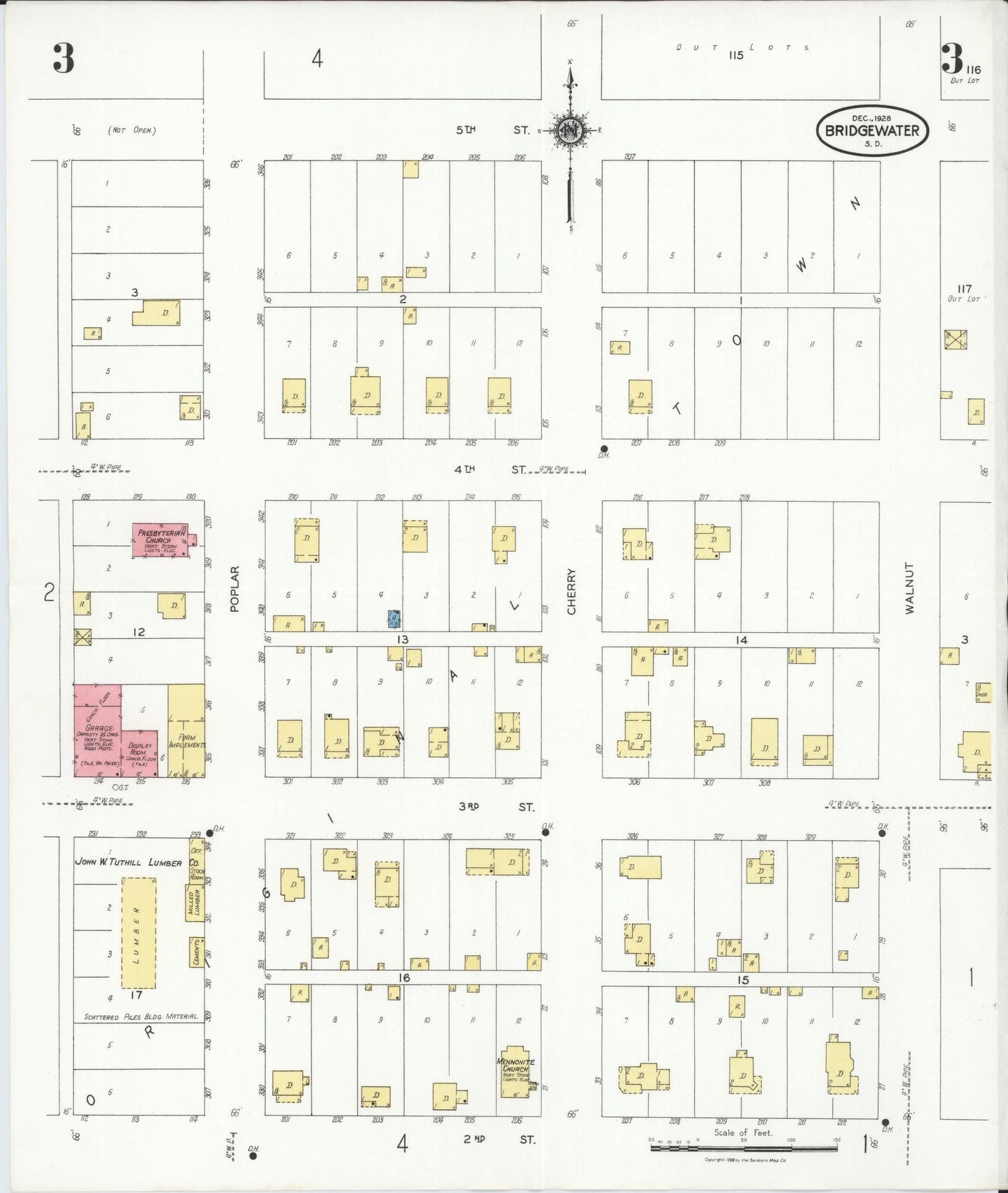 Sanborn Fire Insurance Map from Bridgewater, McCook County, South Dakota (1928), Sheet #0003 - Complete Map Set gallery image, historic Sanborn map, vintage wall art, South Dakota South Dakota
