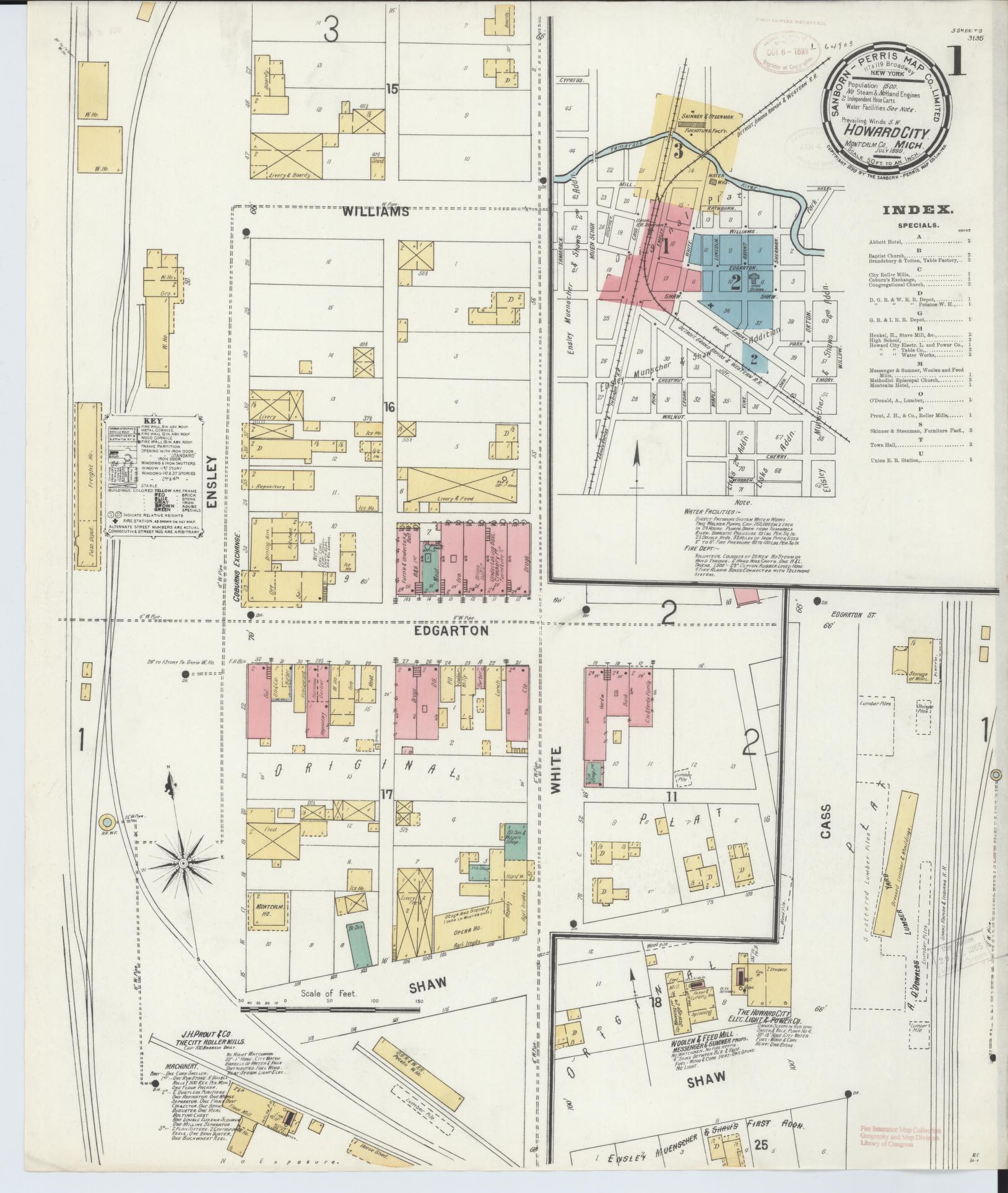 Sanborn Fire Insurance Map from Howard City, Montcalm County, Michigan (1899), Sheet #0001 - Complete Map Set gallery image, historic Sanborn map, vintage wall art, Michigan Michigan