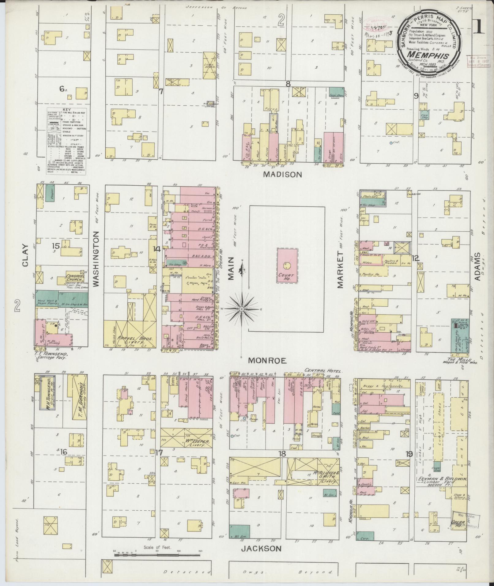 Sanborn Fire Insurance Map from Memphis, Scotland County, Missouri (1893), Sheet #0001 - Complete Map Set gallery image, historic Sanborn map, vintage wall art, Missouri Missouri