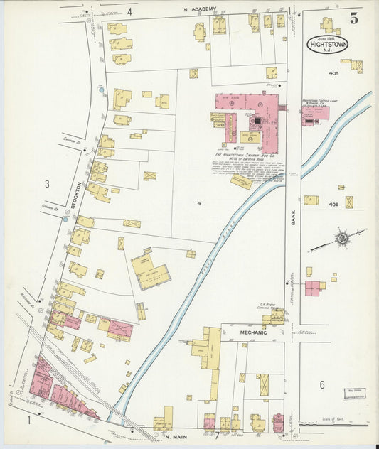 Sanborn Fire Insurance Map from Hightstown, Mercer County, New Jersey (1916), Sheet #0005 - Historic Sanborn Fire Insurance Map Print, vintage old map wall art, antique decor, genealogy gift, New Jersey New Jersey map