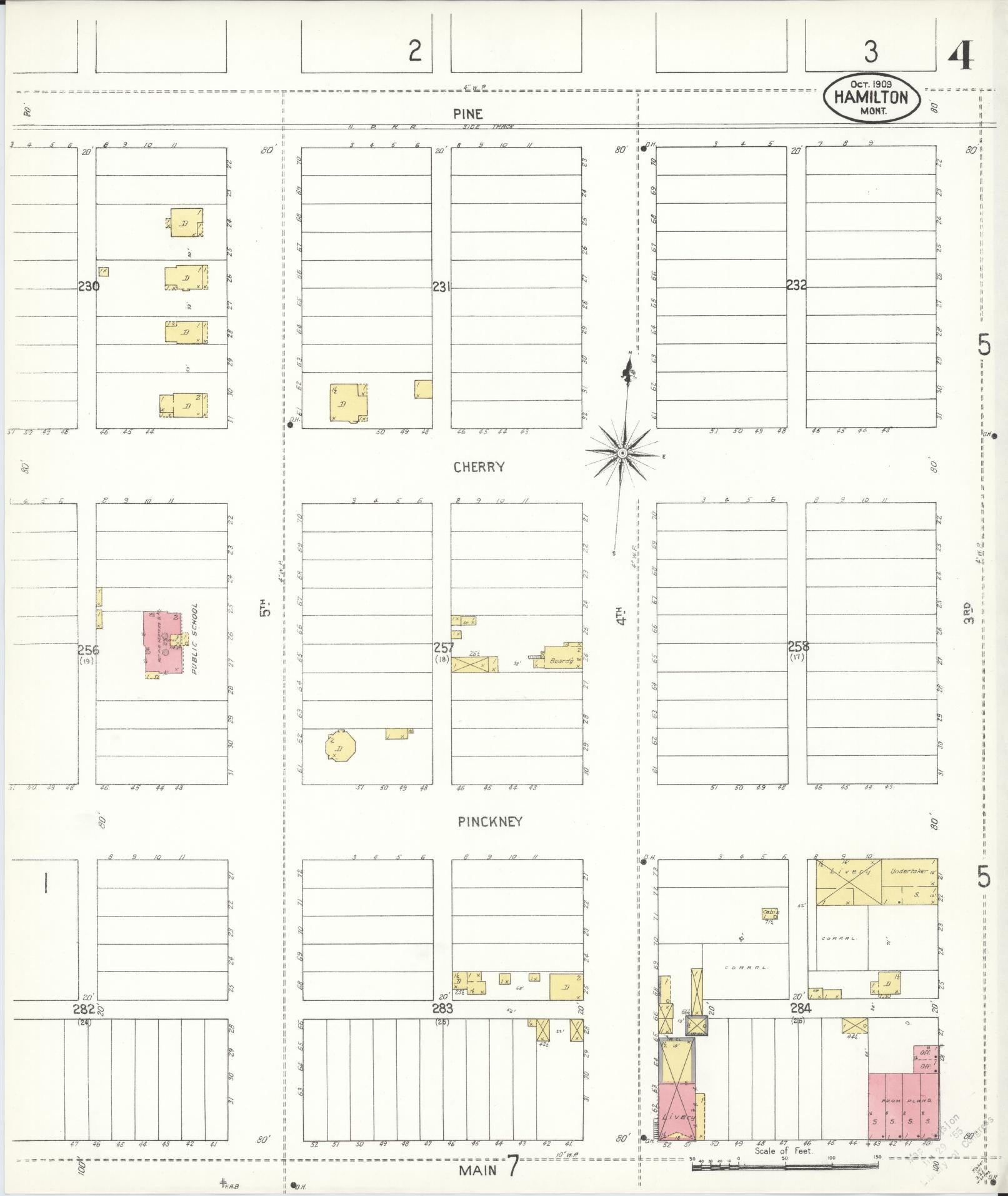 Sanborn Fire Insurance Map from Hamilton, Ravalli County, Montana (1909), Sheet #0004 - Historic Sanborn Fire Insurance Map Print, vintage old map wall art, antique decor, genealogy gift, Montana Montana map