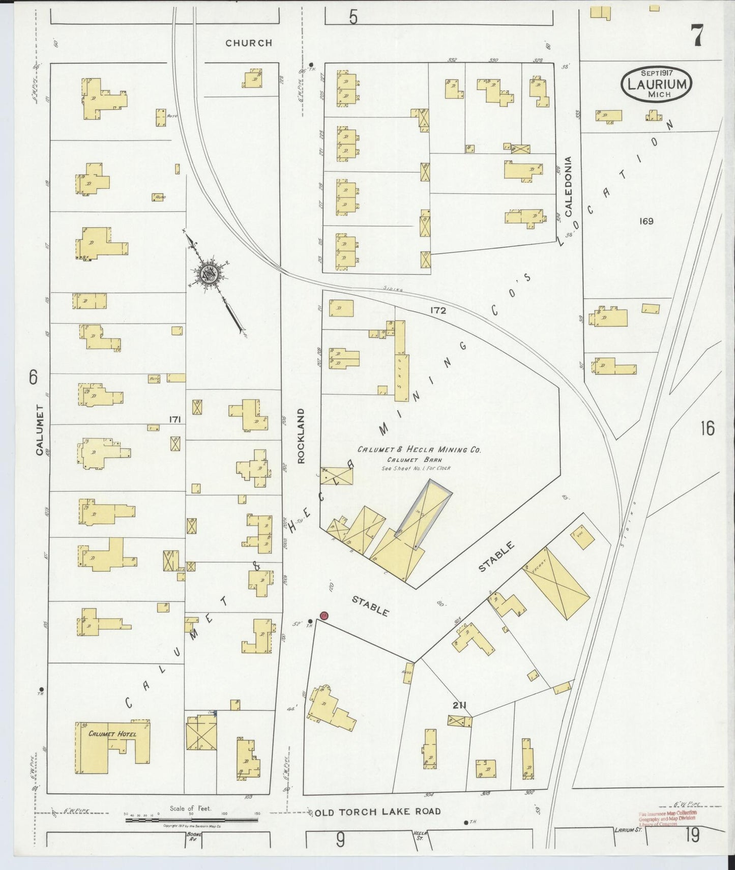 Sanborn Fire Insurance Map from Laurium, Houghton County, Michigan (1917), Sheet #0007 - Complete Map Set gallery image, historic Sanborn map, vintage wall art, Michigan Michigan