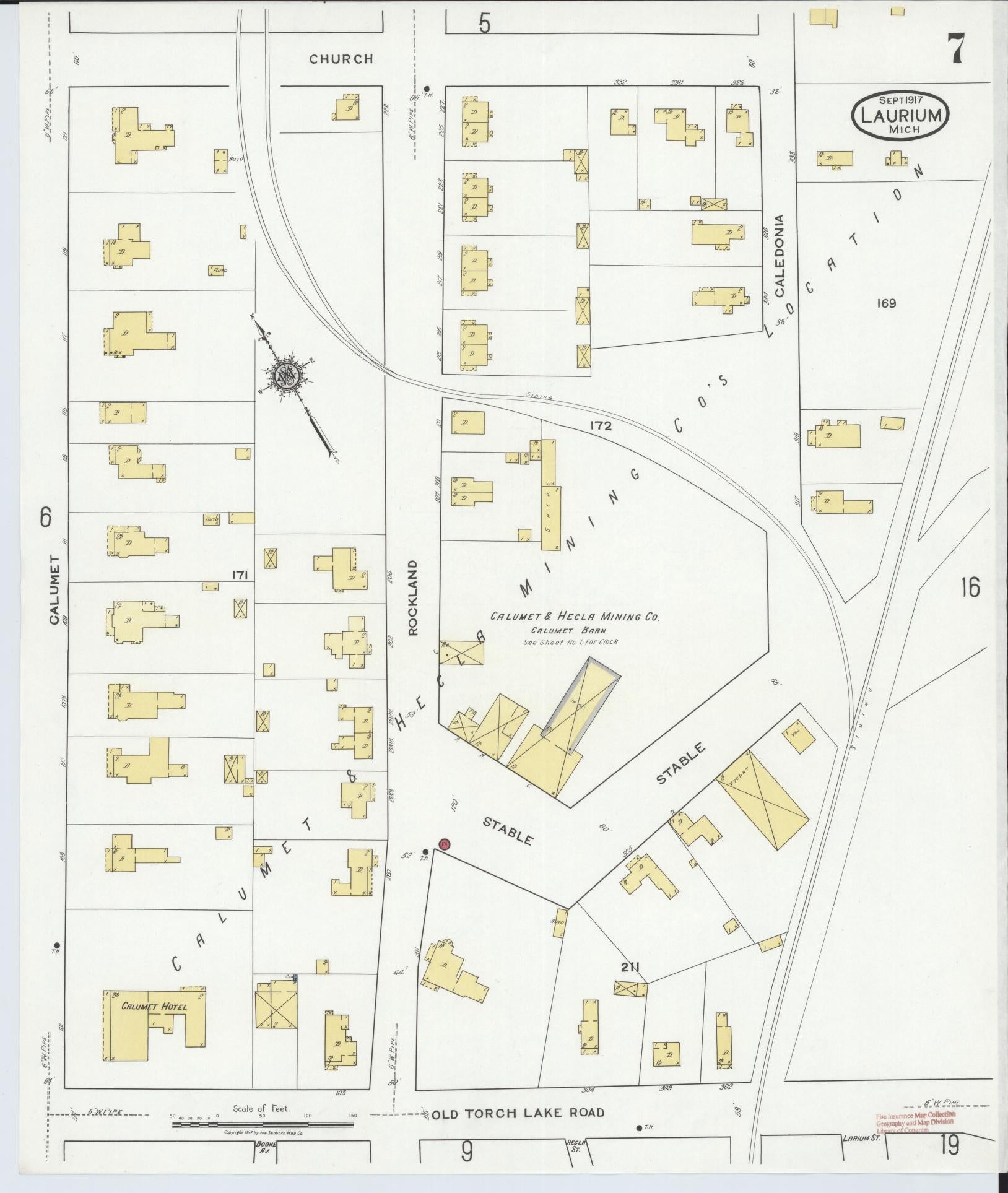 Sanborn Fire Insurance Map from Laurium, Houghton County, Michigan (1917), Sheet #0007 - Complete Map Set gallery image, historic Sanborn map, vintage wall art, Michigan Michigan