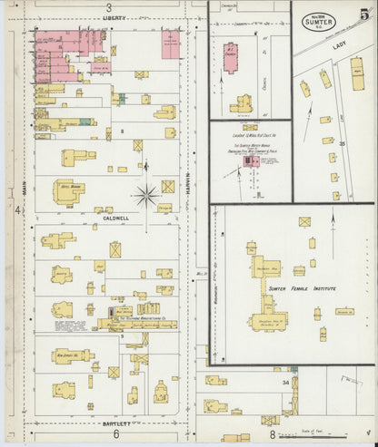 Sanborn Fire Insurance Map from Sumter, Sumter County, South Carolina (1899), Sheet #0005 - Complete Map Set gallery image, historic Sanborn map, vintage wall art, South Carolina South Carolina