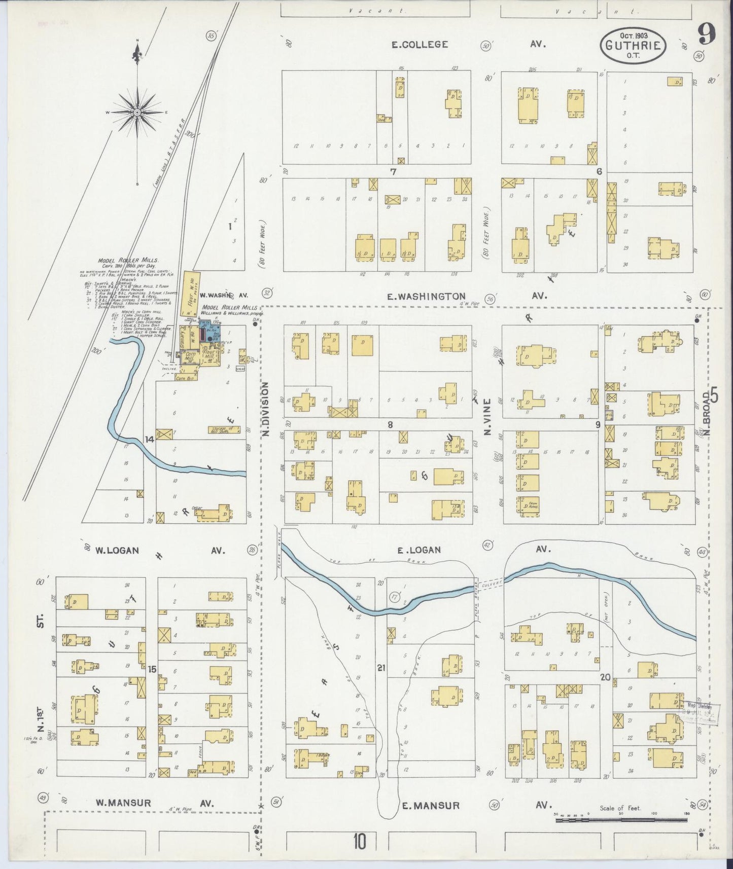 Sanborn Fire Insurance Map from Guthrie, Logain County, Oklahoma (1903), Sheet #0009 - Complete Map Set gallery image, historic Sanborn map, vintage wall art, Oklahoma Oklahoma