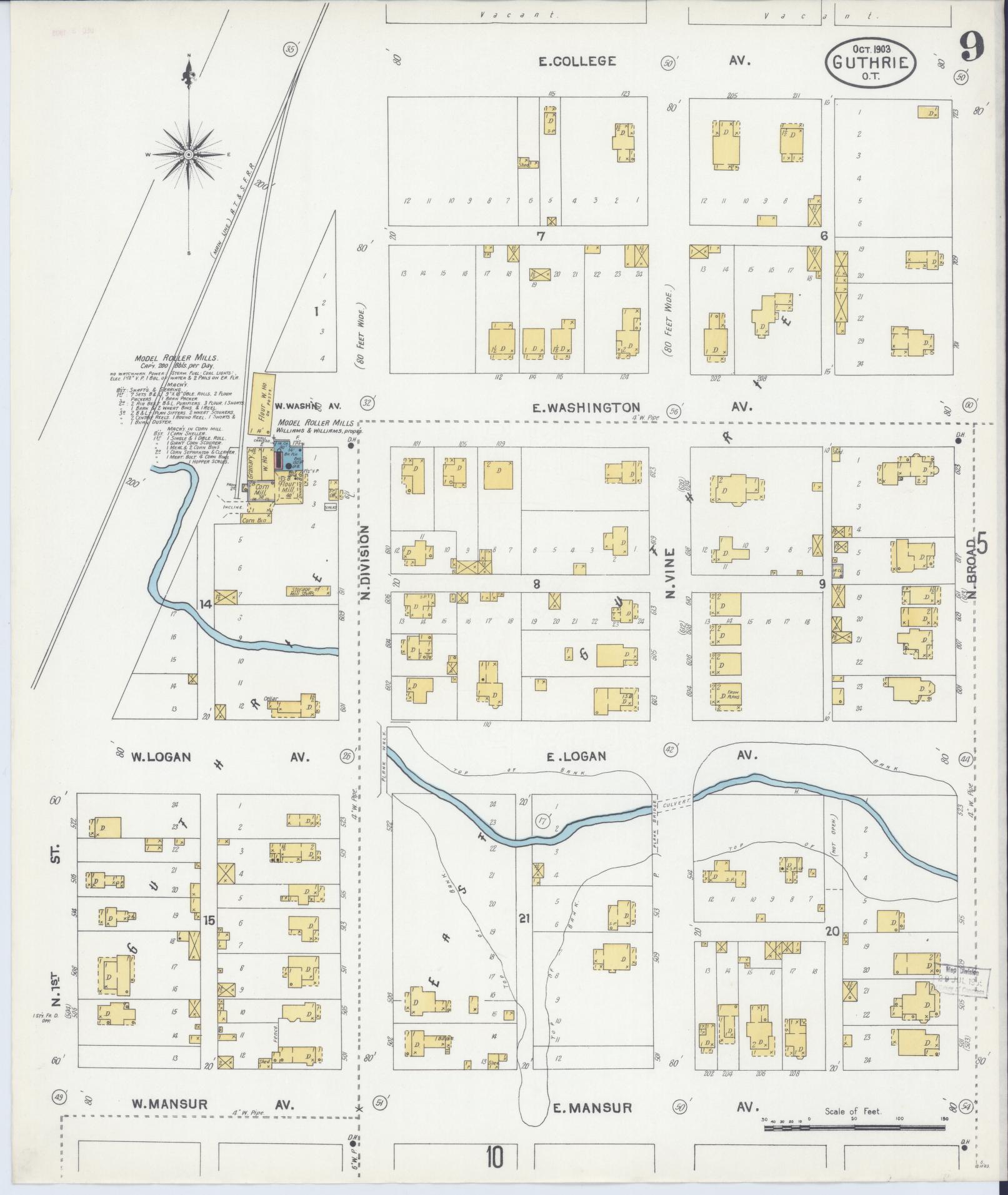 Sanborn Fire Insurance Map from Guthrie, Logain County, Oklahoma (1903), Sheet #0009 - Complete Map Set gallery image, historic Sanborn map, vintage wall art, Oklahoma Oklahoma