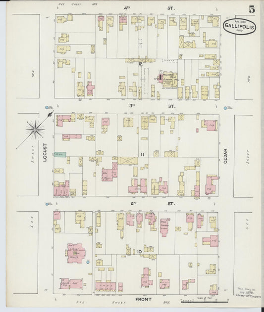 Sanborn Fire Insurance Map from Gallipolis, Gallia County, Ohio (1890), Sheet #0005 - Historic Sanborn Fire Insurance Map Print, vintage old map wall art, antique decor, genealogy gift, Ohio Ohio map
