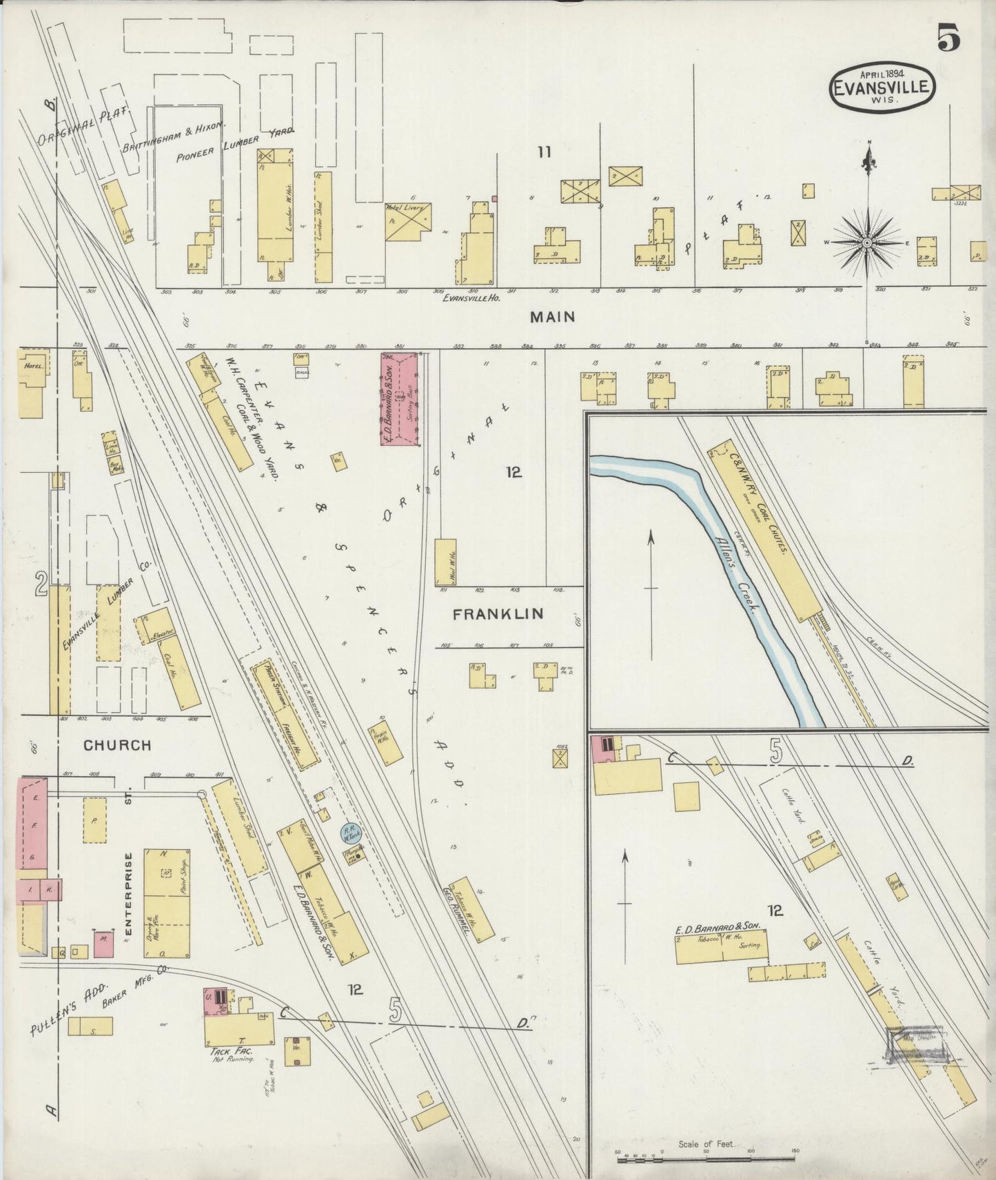 Sanborn Fire Insurance Map from Evansville, Rock County, Wisconsin (1894), Sheet #0005 - Historic Sanborn Fire Insurance Map Print, vintage old map wall art, antique decor, genealogy gift, Wisconsin Wisconsin map