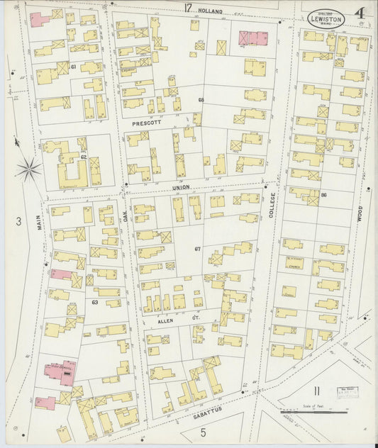 Sanborn Fire Insurance Map from Lewiston, Androscoggin County, Maine (1897), Sheet #0004 - Historic Sanborn Fire Insurance Map Print, vintage old map wall art, antique decor, genealogy gift, Maine Maine map
