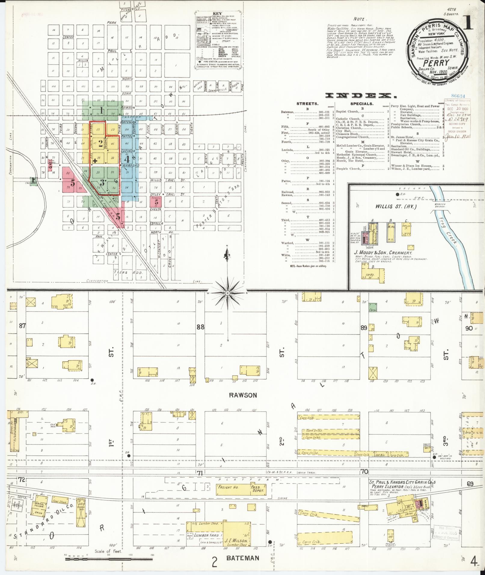Sanborn Fire Insurance Map from Perry, Dallas County, Iowa (1900), Sheet #0001 - Historic Sanborn Fire Insurance Map Print, vintage old map wall art