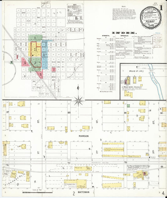 Sanborn Fire Insurance Map from Perry, Dallas County, Iowa (1900), Sheet #0001 - Historic Sanborn Fire Insurance Map Print, vintage old map wall art