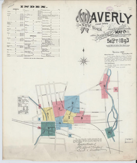 Sanborn Fire Insurance Map from Waverly, Tioga County, New York (1893), Sheet #0001 - Complete Map Set gallery image, historic Sanborn map, vintage wall art, New York New York