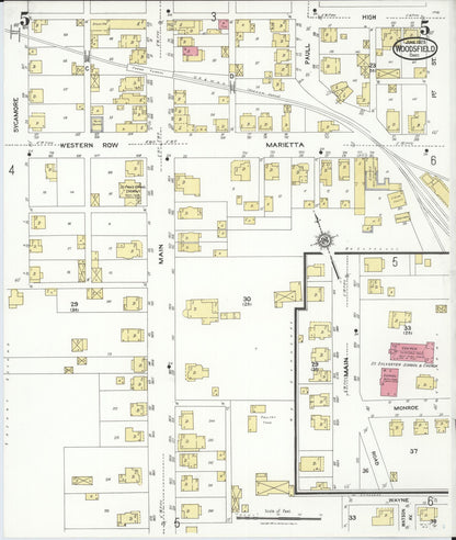 Sanborn Fire Insurance Map from Woodsfield, Monroe County, Ohio (1923), Sheet #0005 - Historic Sanborn Fire Insurance Map Print, vintage old map wall art, antique decor, genealogy gift, Ohio Ohio map