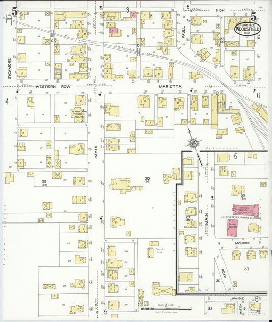 Sanborn Fire Insurance Map from Woodsfield, Monroe County, Ohio (1923), Sheet #0005 - Historic Sanborn Fire Insurance Map Print, vintage old map wall art, antique decor, genealogy gift, Ohio Ohio map