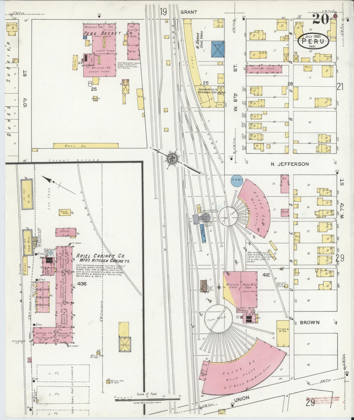 Sanborn Fire Insurance Map from Peru, Miami County, Indiana (1920), Sheet #0020 - Historic Sanborn Fire Insurance Map Print, vintage old map wall art, antique decor, genealogy gift, Indiana Indiana map