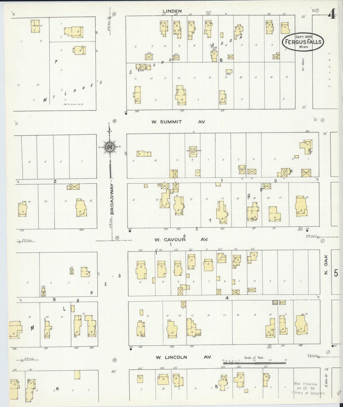 Sanborn Fire Insurance Map from Fergus Falls, Otter Tail County, Minnesota (1909), Sheet #0004 - Complete Map Set gallery image, historic Sanborn map, vintage wall art, Minnesota Minnesota