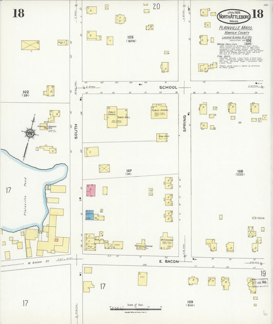 Sanborn Fire Insurance Map from North Attleborough, Bristol County, Massachusetts (1924), Sheet #0018 - Historic Sanborn Fire Insurance Map Print, vintage old map wall art, antique decor, genealogy gift, Massachusetts Massachusetts map