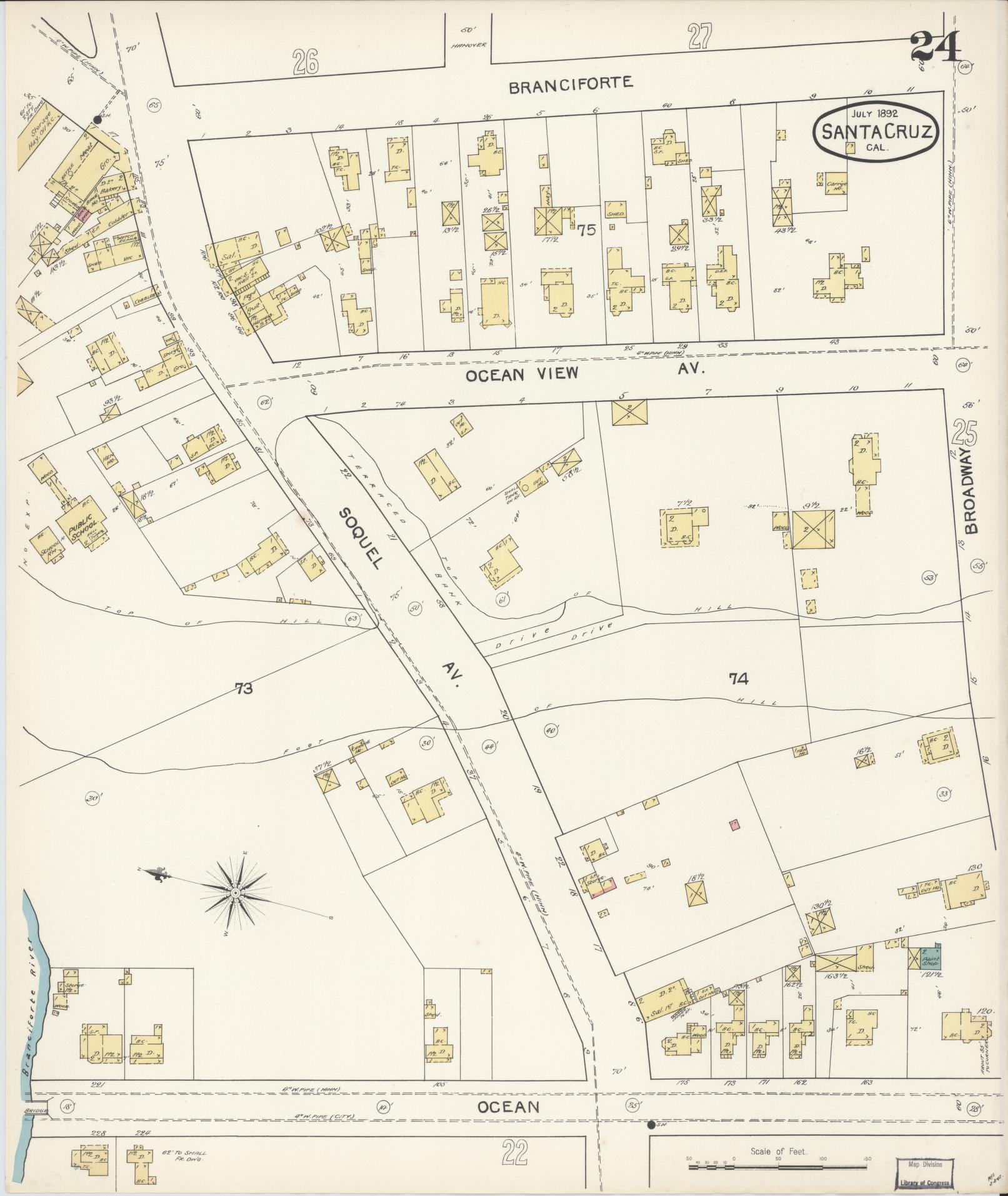 Sanborn Fire Insurance Map from Santa Cruz, Santa Cruz County, California (1892), Sheet #0024 - Complete Map Set gallery image, historic Sanborn map, vintage wall art, California California