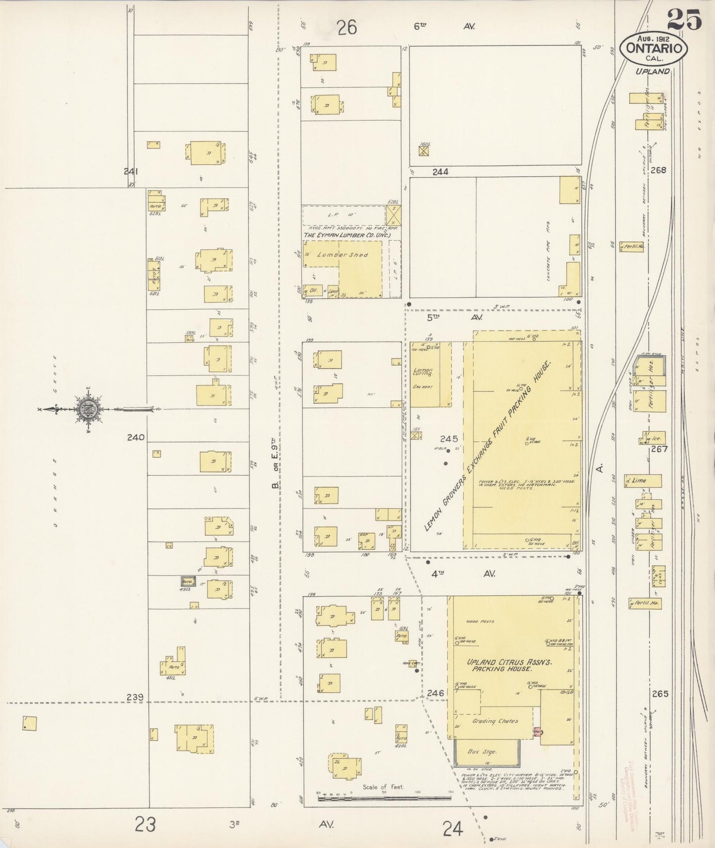 Sanborn Fire Insurance Map from Ontario, San Bernardino County, California (1912), Sheet #0025 - Historic Sanborn Fire Insurance Map Print, vintage old map wall art, antique decor, genealogy gift, California California map