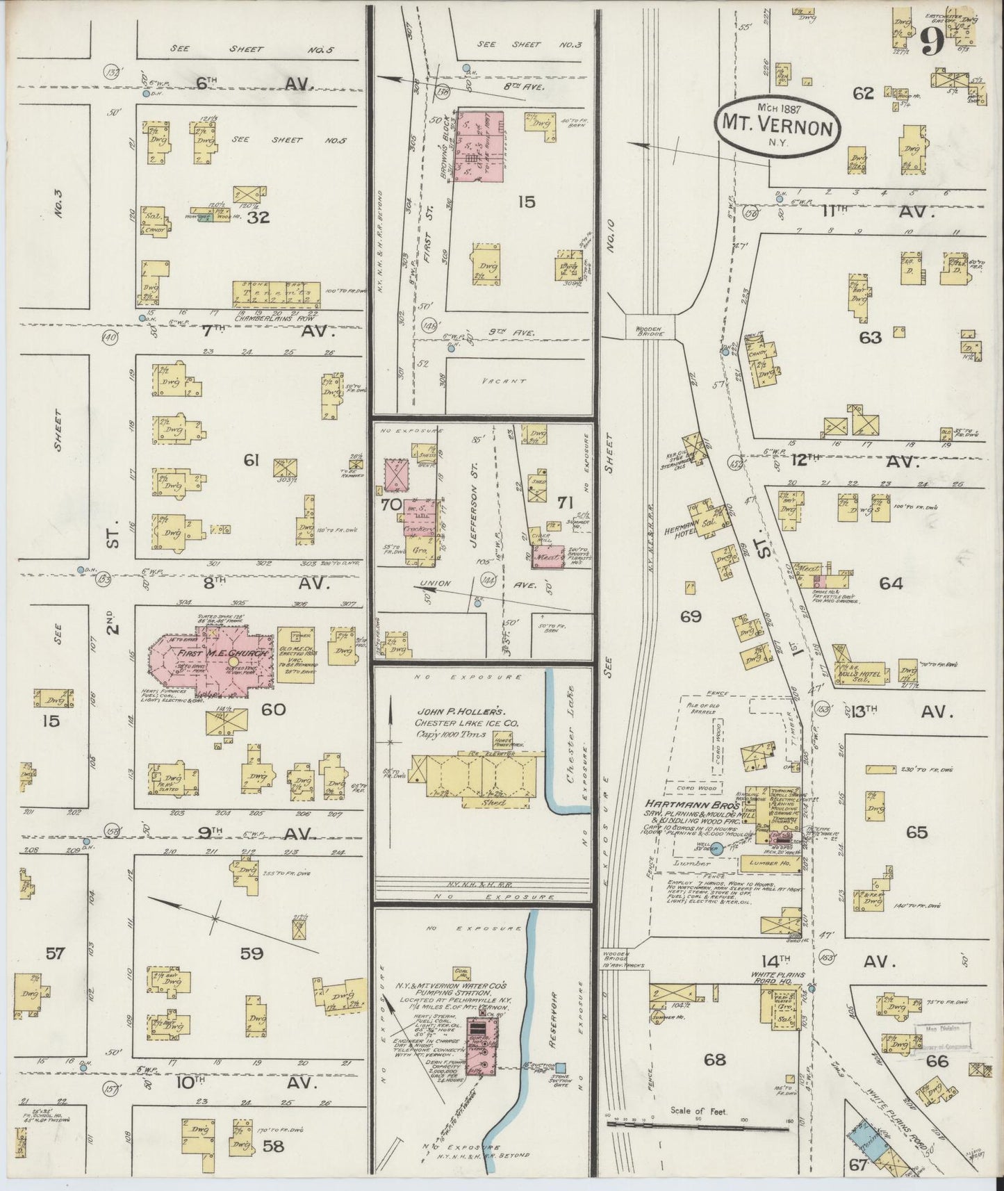 Sanborn Fire Insurance Map from Mount Vernon, Westchester County, New York (1887), Sheet #0009 - Complete Map Set gallery image, historic Sanborn map, vintage wall art, New York New York