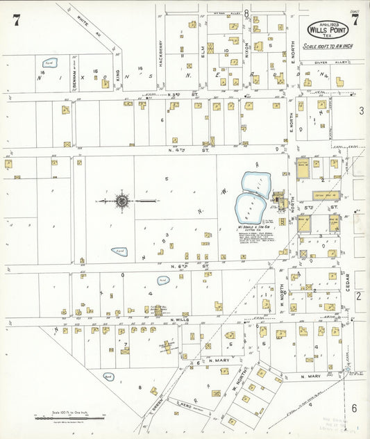 Sanborn Fire Insurance Map from Wills Point, Van Zandt County, Texas (1923), Sheet #0007 - Historic Sanborn Fire Insurance Map Print, vintage old map wall art, antique decor, genealogy gift, Texas Texas map