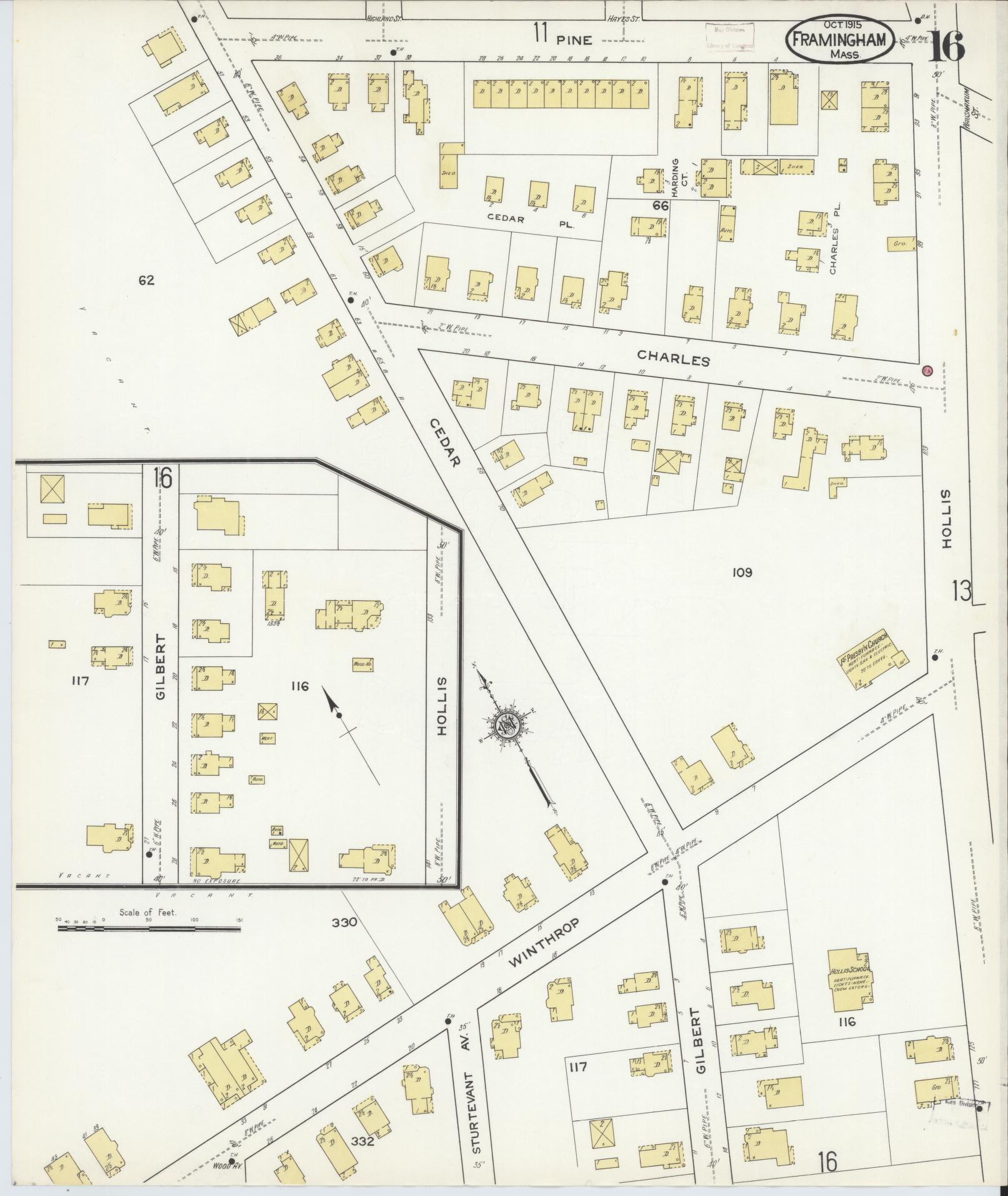 Sanborn Fire Insurance Map from Framingham, Middlesex County, Massachusetts (1915), Sheet #0016 - Complete Map Set gallery image, historic Sanborn map, vintage wall art, Massachusetts Massachusetts