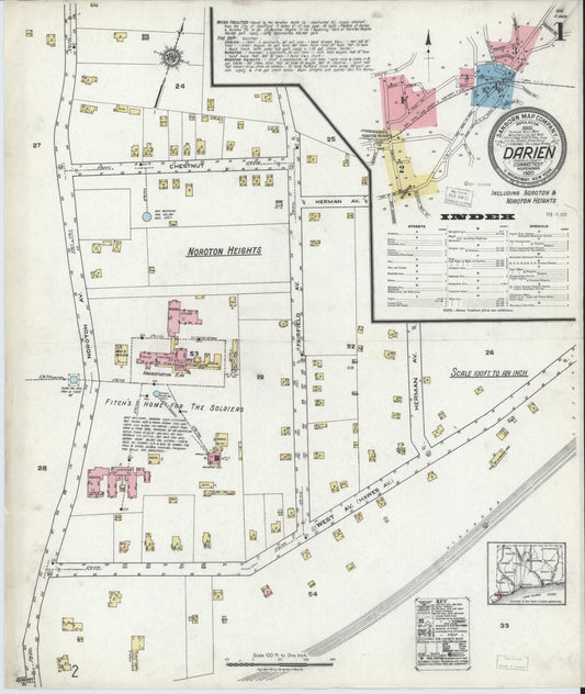 Sanborn Fire Insurance Map from Darien, Fairfield County, Connecticut (1920), Sheet #0001 - Complete Map Set gallery image, historic Sanborn map, vintage wall art, Connecticut Connecticut