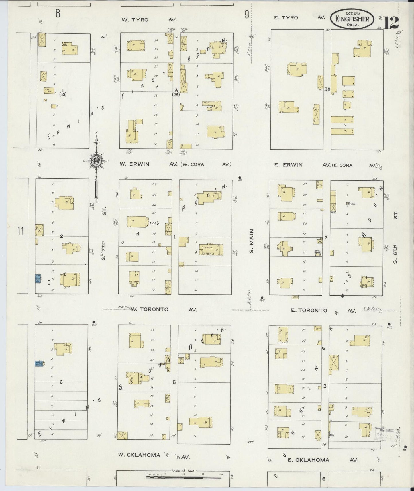 Sanborn Fire Insurance Map from Kingfisher, Kingfisher County, Oklahoma (1915), Sheet #0012 - Complete Map Set gallery image, historic Sanborn map, vintage wall art, Oklahoma Oklahoma