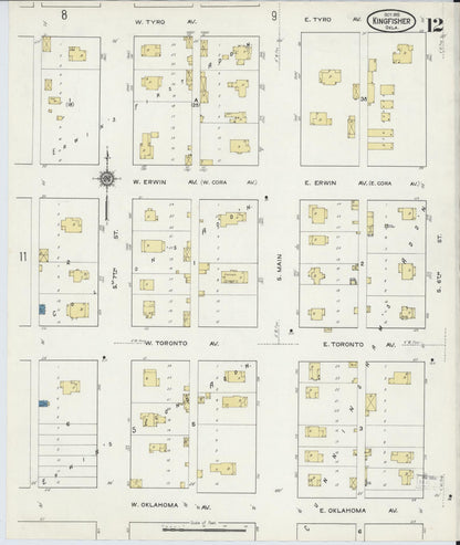 Sanborn Fire Insurance Map from Kingfisher, Kingfisher County, Oklahoma (1915), Sheet #0012 - Complete Map Set gallery image, historic Sanborn map, vintage wall art, Oklahoma Oklahoma