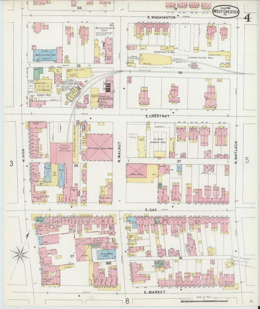Sanborn Fire Insurance Map from West Chester, Chester County, Pennsylvania (1896), Sheet #0004 - Historic Sanborn Fire Insurance Map Print, vintage old map wall art, antique decor, genealogy gift, Pennsylvania Pennsylvania map