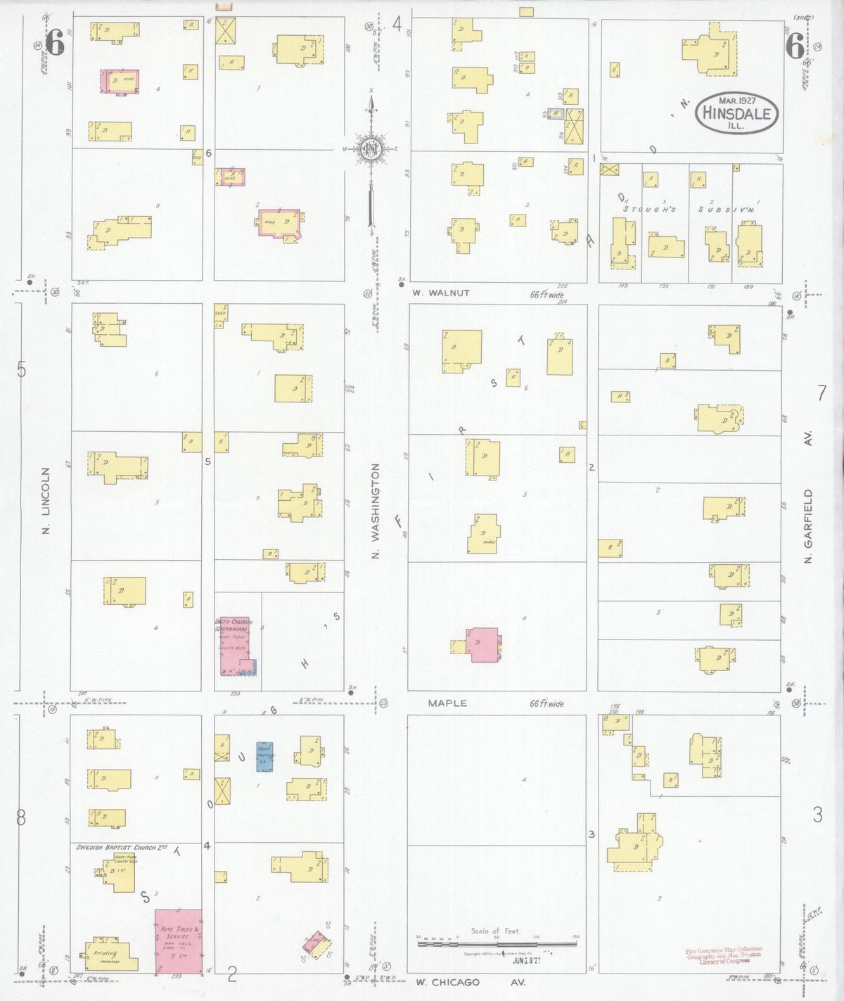Sanborn Fire Insurance Map from Hinsdale, Du Page And Cook Counties, Illinois (1927), Sheet #0006 - Complete Map Set gallery image, historic Sanborn map, vintage wall art, Illinois Illinois