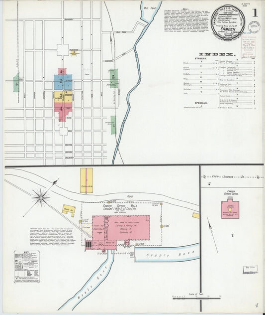Sanborn Fire Insurance Map from Camden, Kershaw County, South Carolina (1900), Sheet #0001 - Historic Sanborn Fire Insurance Map Print, vintage old map wall art, antique decor, genealogy gift, South Carolina South Carolina map