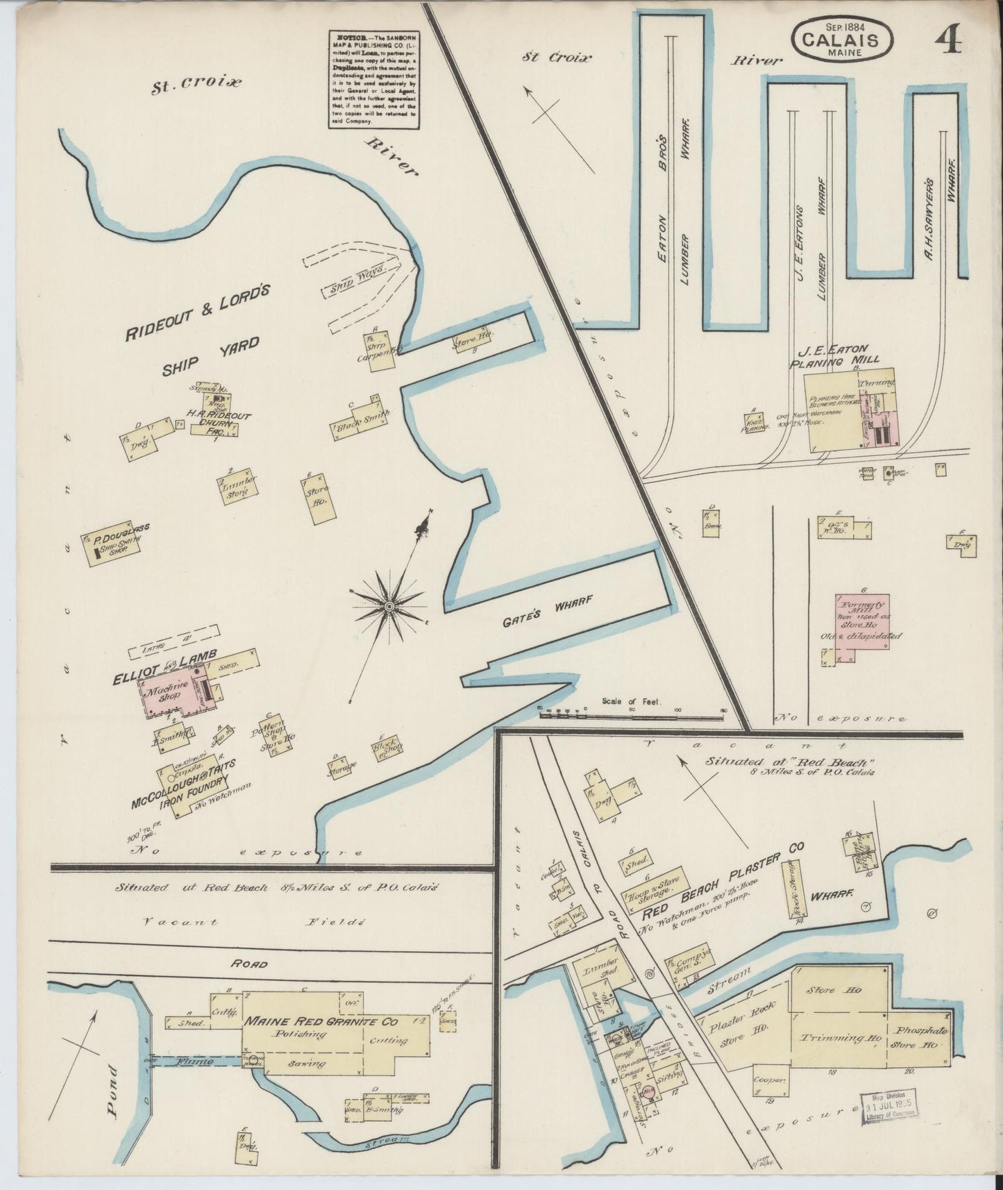 Sanborn Fire Insurance Map from Calais, Washington County, Maine (1884), Sheet #0004 - Historic Sanborn Fire Insurance Map Print, vintage old map wall art, antique decor, genealogy gift, Maine Maine map