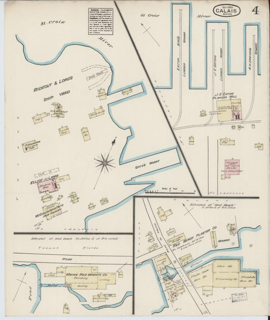 Sanborn Fire Insurance Map from Calais, Washington County, Maine (1884), Sheet #0004 - Historic Sanborn Fire Insurance Map Print, vintage old map wall art, antique decor, genealogy gift, Maine Maine map